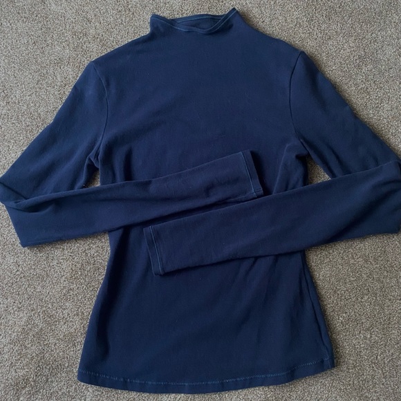 SKIMS Navy Set - Cotton Jersey Foldover Pants and Long Sleeve Mock Neck - Picture 2 of 8